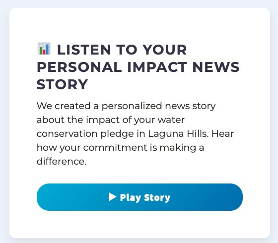 Listen to Your Personal Impact News Story widget on the pledge confirmation page